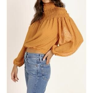 Anthropologie's Astr The Label Libra Top, Balloon Sleeves Mock Neck, Women’s S